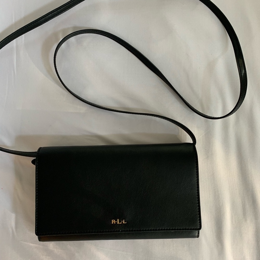 Ralph Lauren Black Leather Cross Body Wallet